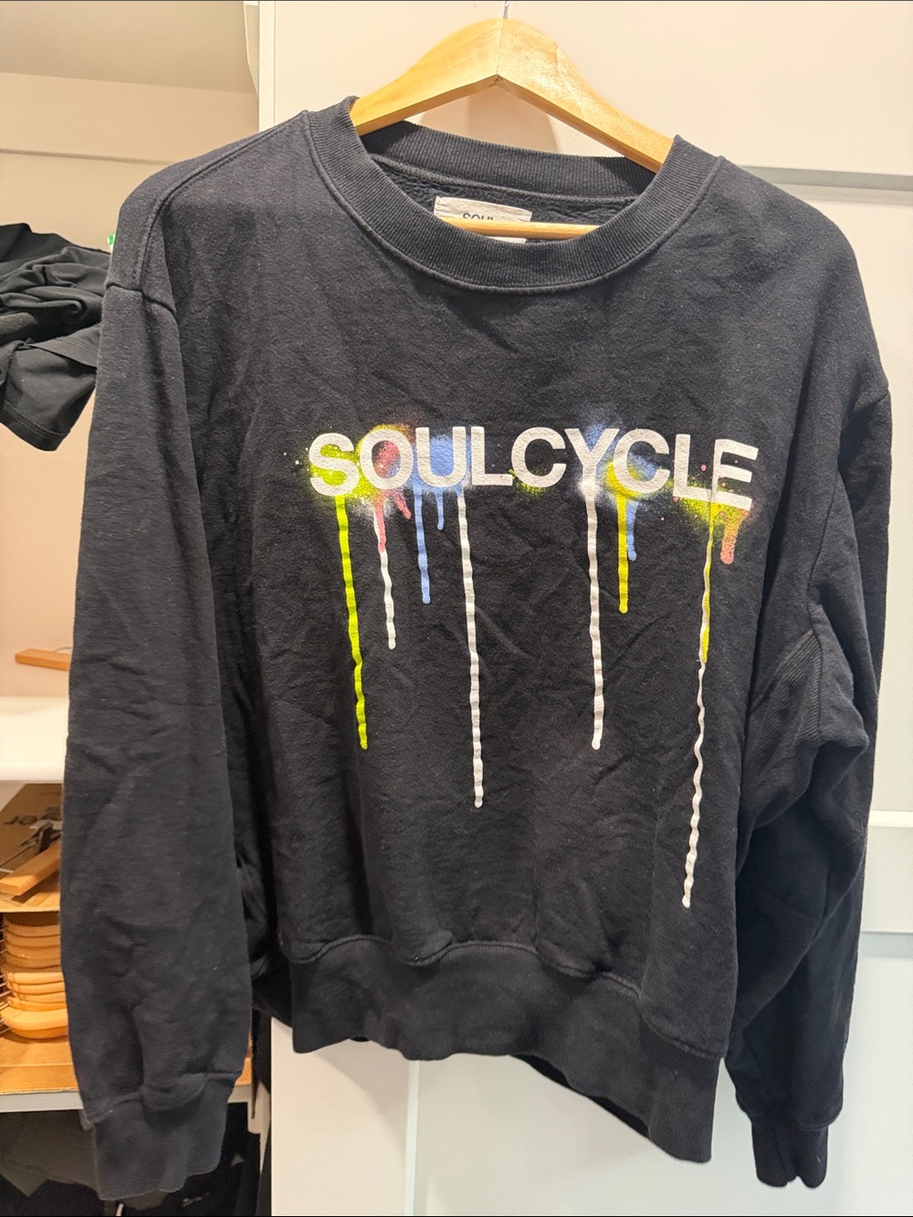 soulcycle Black Crewneck with Multicolor Drip Logo